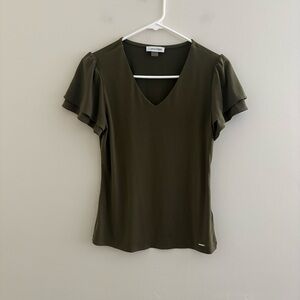 Calvin Klein Olive V-Neck Blouse